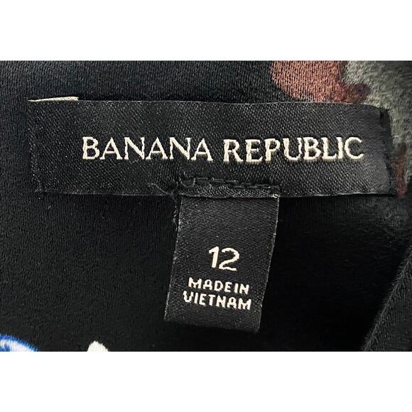 Banana Republic Women's Floral Ruffle-Cuff Dress Sheath Shift Lined Black Print - Picture 7 of 8